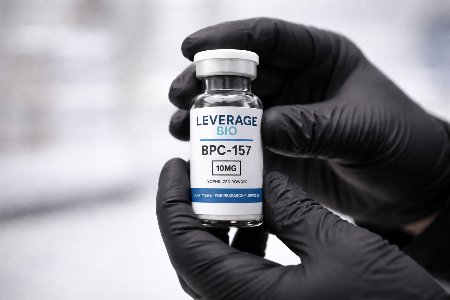Gloved hands holding a Leverage Bio Australia vial